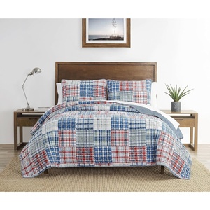 Nautica – Queen Quilt Set, Reversible Bedding with Matching Shams, Patchwork Plaid Room Decor, Lightweight Bed Set, College Dorm Room Essentials (Raeford Blue)(Raeford Blue/Red/Green)