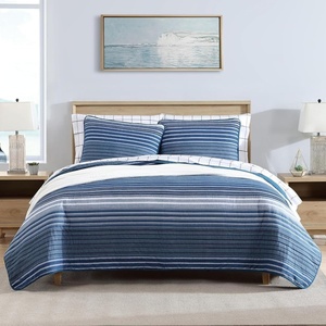 Nautica – Queen Quilt Set, Reversible Bedding with Matching Shams, Stripe Room Decor, Lightweight Bed Set, College Dorm Room Essentials (Coveside Blue)(Dark Blue/Medium Blue)