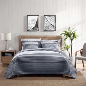 Nautica – Queen Quilt Set, Reversible Bedding with Matching Shams, Stripe Room Decor, Lightweight Bed Set, College Dorm Room Essentials (Coveside Blue)(Medium Grey/Dark Grey/White)
