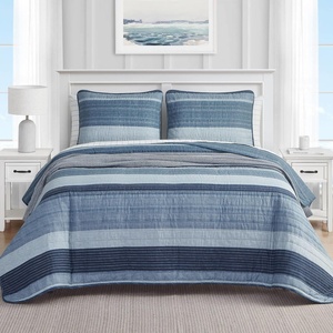 Nautica – Queen Quilt Set, Reversible Bedding with Matching Shams, Stripe Room Decor Lightweight Bed Set, College Dorm Room Essentials (Ridgeport Blue)(Ridgeport Medium Blue)