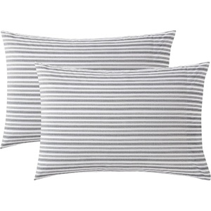 Nautica – Standard Pillowcase Set, Cotton Percale Bedding, Casual Home Decor (Coleridge Stripe Charcoal, 2 Piece)(Coleridge Stripe Charcoal)