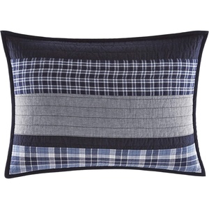 Nautica – Standard Quilted Sham, Yarn Dyed Cotton Bedding with Reversible Plaid Design, Lightweight Pillowcase, College Dorm Room Essentials (Adelson Blue)(Blue/Grey)