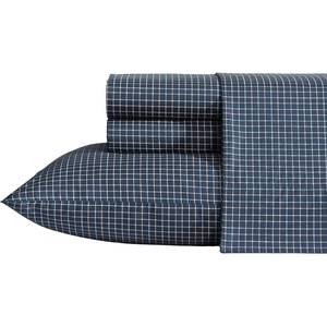 Nautica – Standard Quilted Sham, Yarn Dyed Cotton Bedding with Reversible Plaid Design, Lightweight Pillowcase, College Dorm Room Essentials (Adelson Blue)(Reece Plaid)