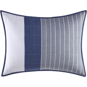 Nautica – Standard Quilted Sham, Yarn Dyed Cotton Bedding with Reversible Plaid Design, Lightweight Pillowcase, College Dorm Room Essentials (Adelson Blue)(Swale Navy)