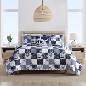 Nautica – Twin Quilt Set, Soft & Reversible Cotton Bedding with a Smooth Finish, 2 Piece Coastal Bed Set with Matching Pillowcase (Sailors Patchwork/Gingham Blue)(Sailors Patchwork/Gingham Blue)