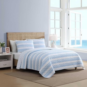 Nautica – Twin Quilt Set, Soft & Reversible Cotton Bedding with a Smooth Finish, 2 Piece Coastal Bed Set with Matching Pillowcase (Seashore Stitch Pink)(Seafront Stripe/Ivy Bloom Blue)