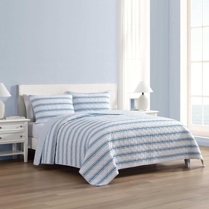 Nautica – Twin Quilt Set, Soft & Reversible Cotton Bedding with a Smooth Finish, 2 Piece Coastal Bed Set with Matching Pillowcase (Seashore Stitch Pink)(Tim Stripe/Penny Pinstripe Blue)