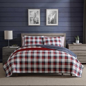 Nautica – Twin Quilt Set, Super Soft Reversible Bedding with Matching Sham, Plaid Home Decor (Rosedale Red, Twin)(Rosedale Red)
