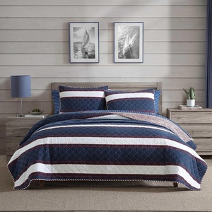 Nautica – Twin Quilt Set, Super Soft Reversible Bedding with Matching Sham, Striped Home Decor (Wesley Navy, Twin)(Wesley Navy)