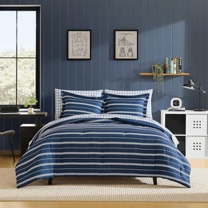 Nautica – Twin XL Comforter Set, Soft & Reversible Bedding with Bonus Bed Sheets & Pillowcases, 5-Piece Bed Set, Mariners Line Solid/Plaid Blue(Mariners Line Solid/Plaid Blue)