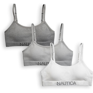 Nautica Girls Training Bra – 3 Pack/6 Pack Seamless Padded Bralette Underwear for Girls with Removable Pads (Sizes: S-XL)(White/Light Grey Heather/Medium Grey Heather-3pk)