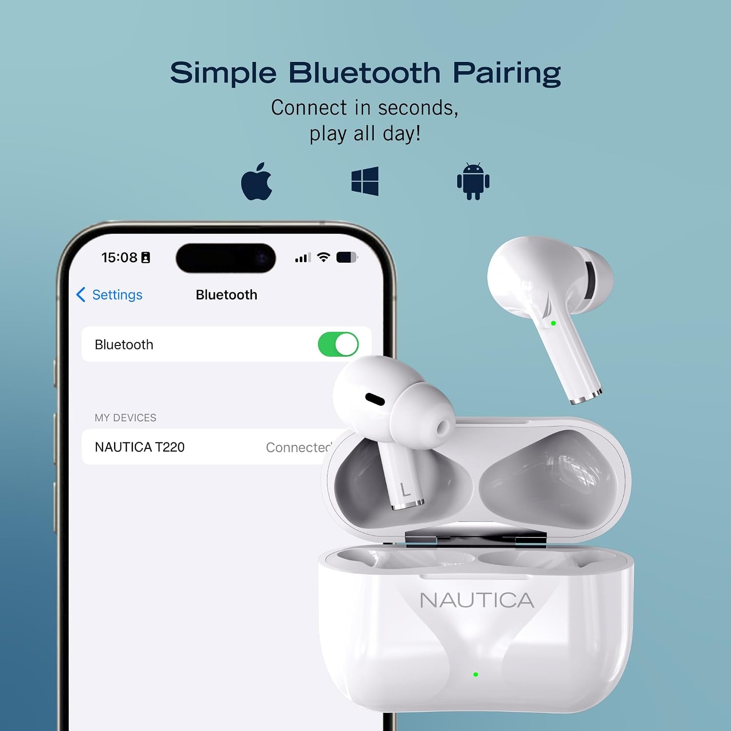 image:imageNAUTICA Bluetooth Earbuds 6 Hours Playtime Bluetooth 51 HandsFree Stereo Calls Fast Auto Pair IPX5 Splashproof Wireless Lightweight Design for iOS Android WhiteWhite