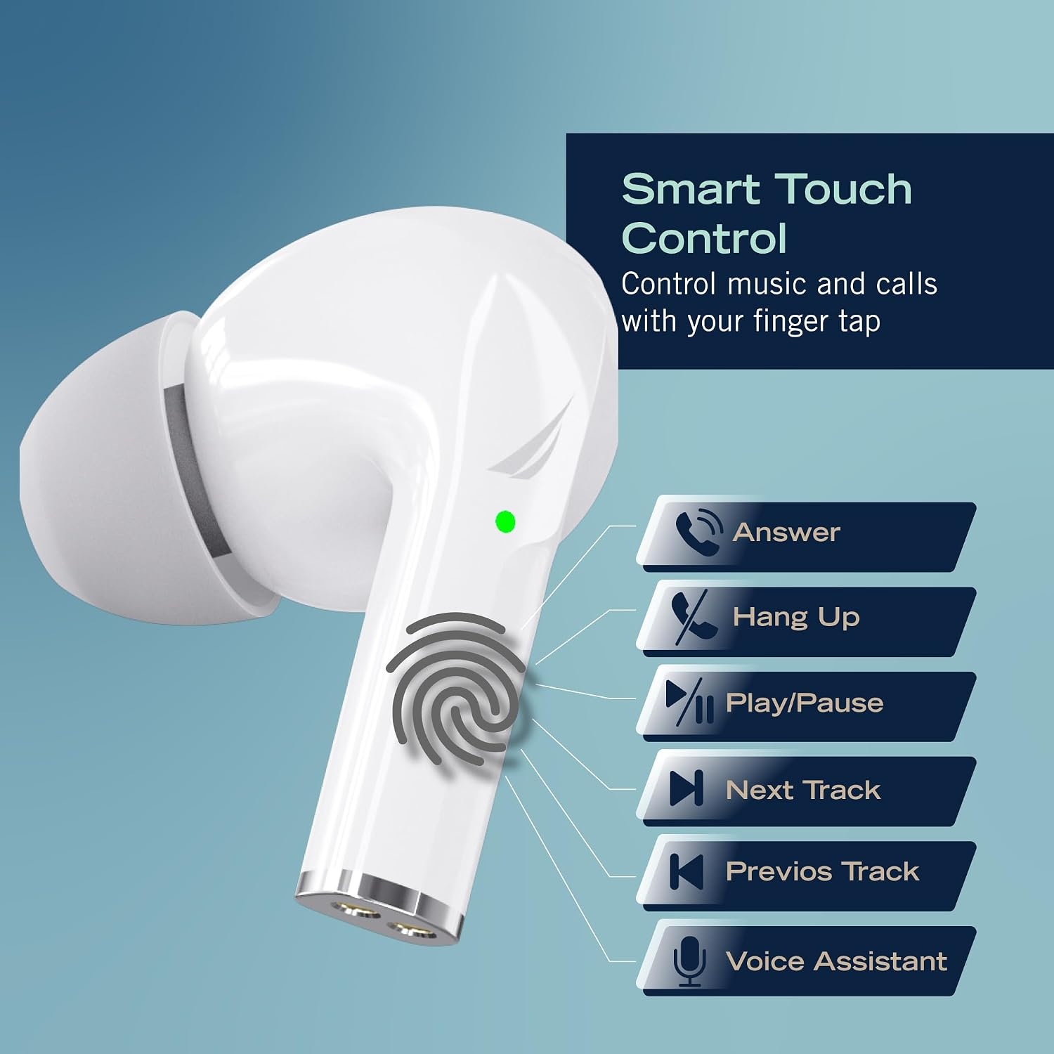 image:imageNAUTICA Bluetooth Earbuds 6 Hours Playtime Bluetooth 51 HandsFree Stereo Calls Fast Auto Pair IPX5 Splashproof Wireless Lightweight Design for iOS Android WhiteWhite