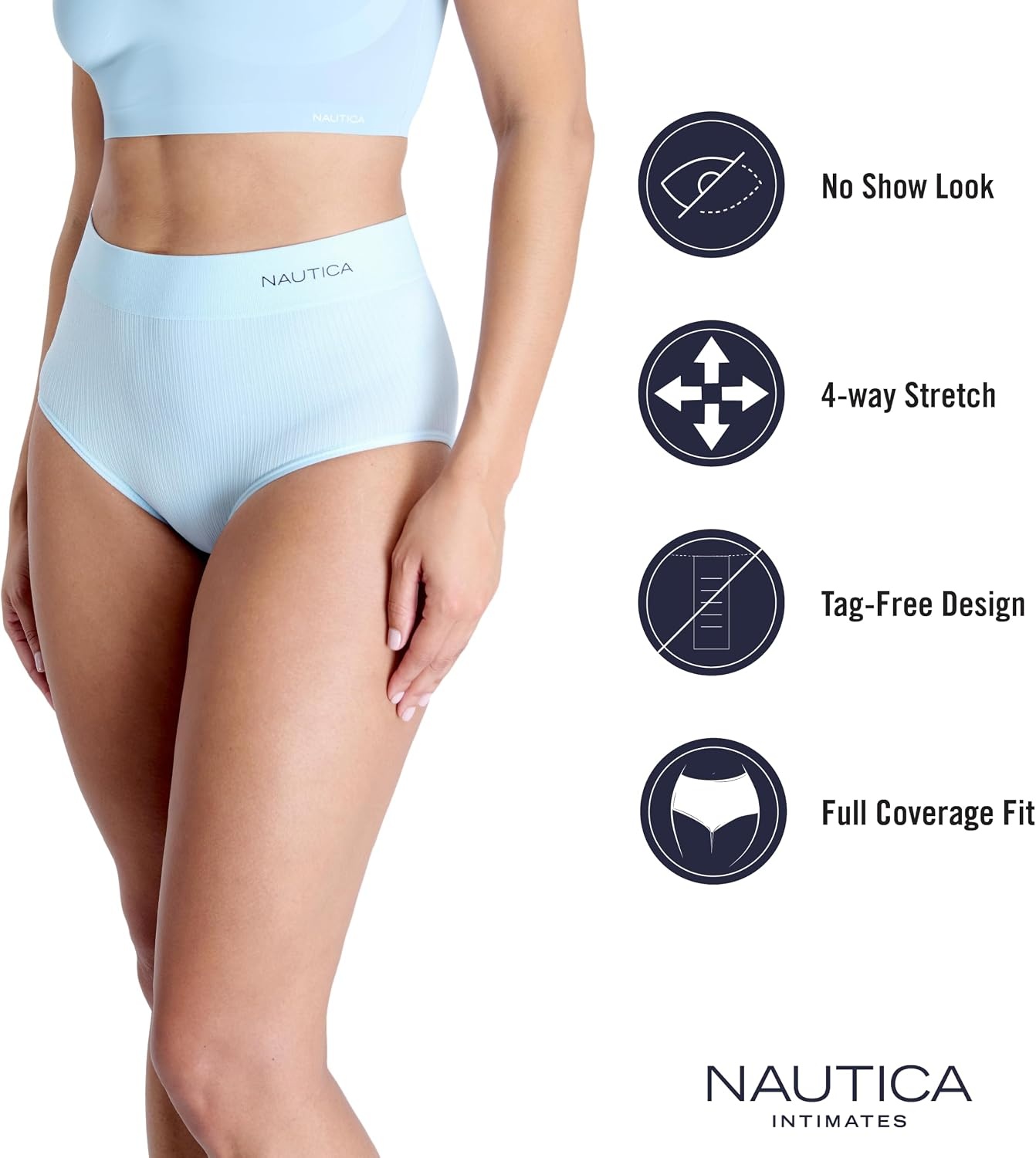 image:imageNautica Womens Seamless Ribbed Knit Brief Underwear Set 5PackApril BreezeMid Heather GreyBlackTrinity BlueFrosted Mint