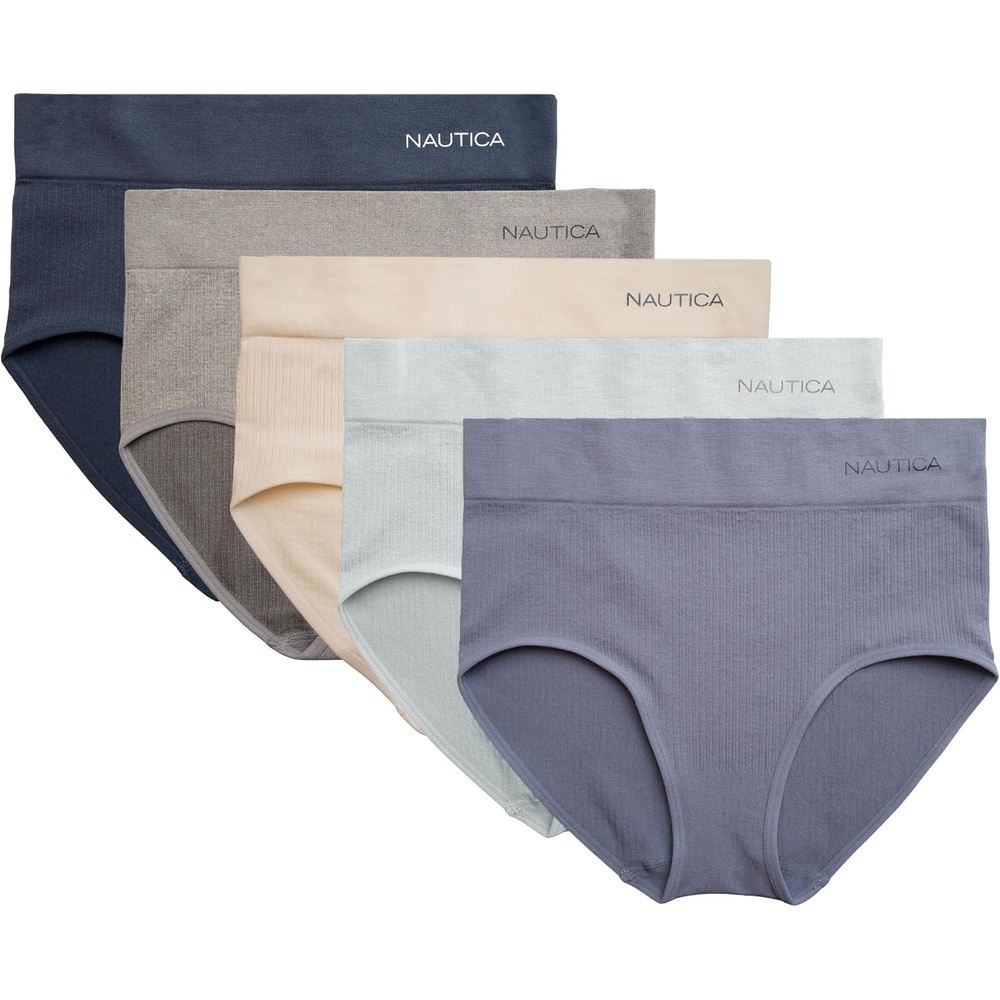 image:imageNautica Womens Seamless Ribbed Knit Brief Underwear Set 5PackMisty PondZen GardenVeiled BlushMedium Heather GreyStingray