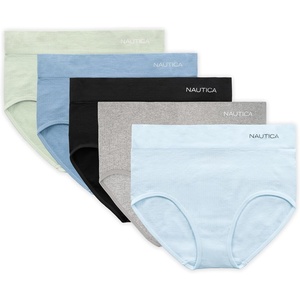Nautica Women’s Seamless Ribbed Knit Brief Underwear Set, 5-Pack(April Breeze/Mid Heather Grey/Black/Trinity Blue/Frosted Mint)