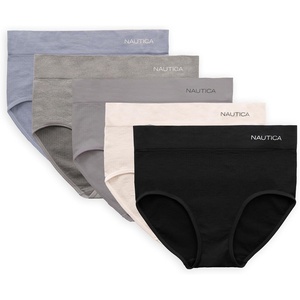 Nautica Women’s Seamless Ribbed Knit Brief Underwear Set, 5-Pack(Black/White Swan/Morning Mist/Mid Heather Grey/Misty Pond)