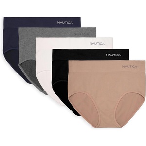 Nautica Women’s Seamless Ribbed Knit Brief Underwear Set, 5-Pack(Soft Taupe/Black/White/Md Heather Grey/Nocturnal Navy)