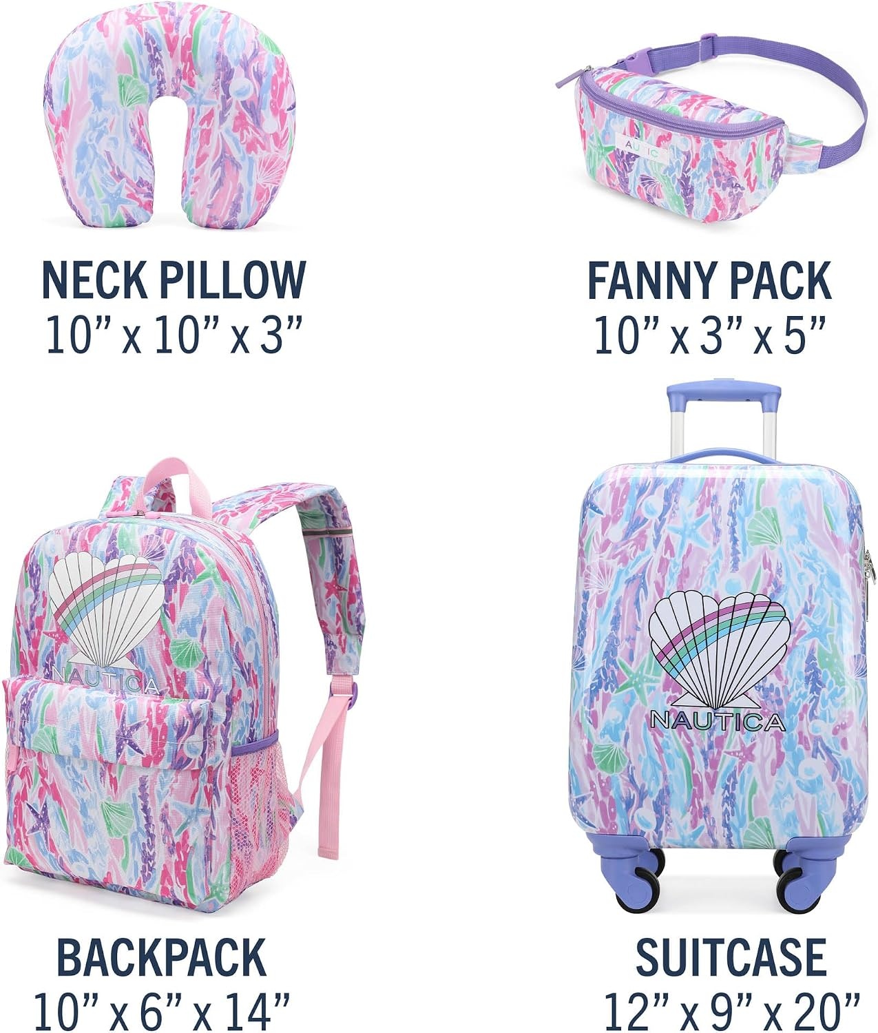 image:imageNautica Kids 5pc Luggage Set 18 Hardside Carryon Suitcase Pastel Shell Airline Approved Rolling Upright With Wheels 5pc Travel SetPastel Shell 5pc Travel Set