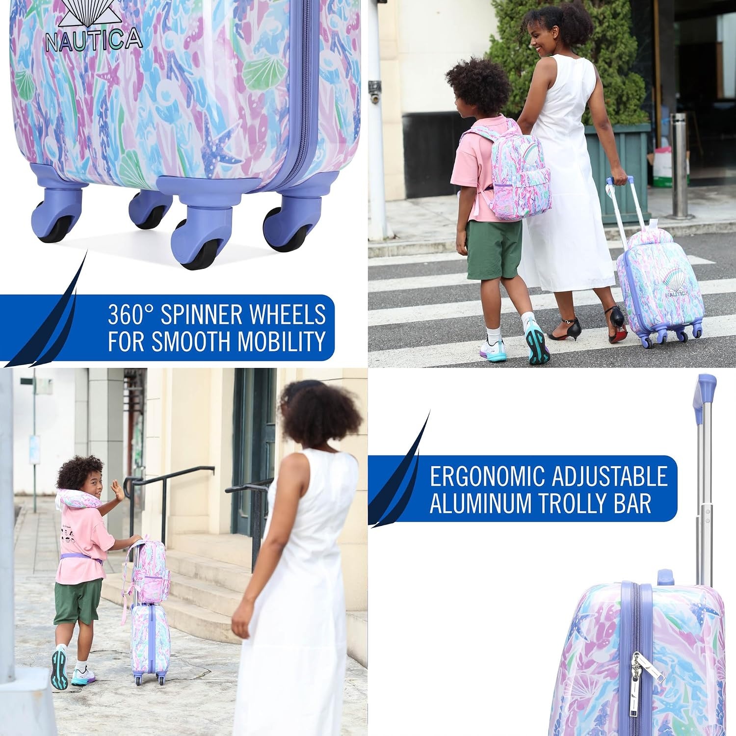 image:imageNautica Kids 5pc Luggage Set 18 Hardside Carryon Suitcase Pastel Shell Airline Approved Rolling Upright With Wheels 5pc Travel SetPastel Shell 5pc Travel Set