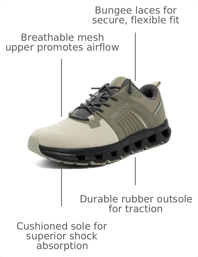 image:imageNautica Mens Running Sneakers Sport Fashion LaceUp Athletic Soft Shoes for Gym Tennis Men Cushioned Breathable Lightweight amp ComfortableOlive Grey Mix