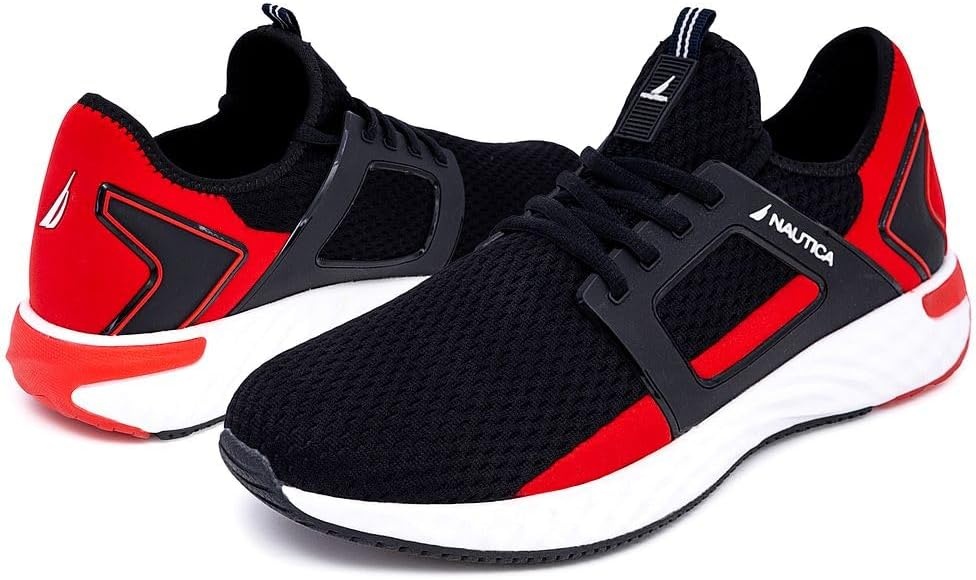image:imageNautica Mens Sneakers Athletic Comfortable Casual LaceUp Fashion Walking ShoesBlack Red Aron