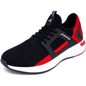 Nautica Men’s Sneakers: Athletic, Comfortable, Casual Lace-Up Fashion Walking Shoes(Black Red Aron)