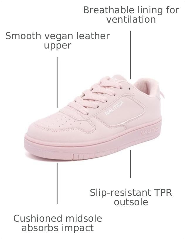 image:imageNautica Girls Sneakers Stylish LowTop Tennis Shoes with Cushioned Insole for Everyday Wear Toddler Little Kids and Big Kids LaceUpBungeeBlushbow