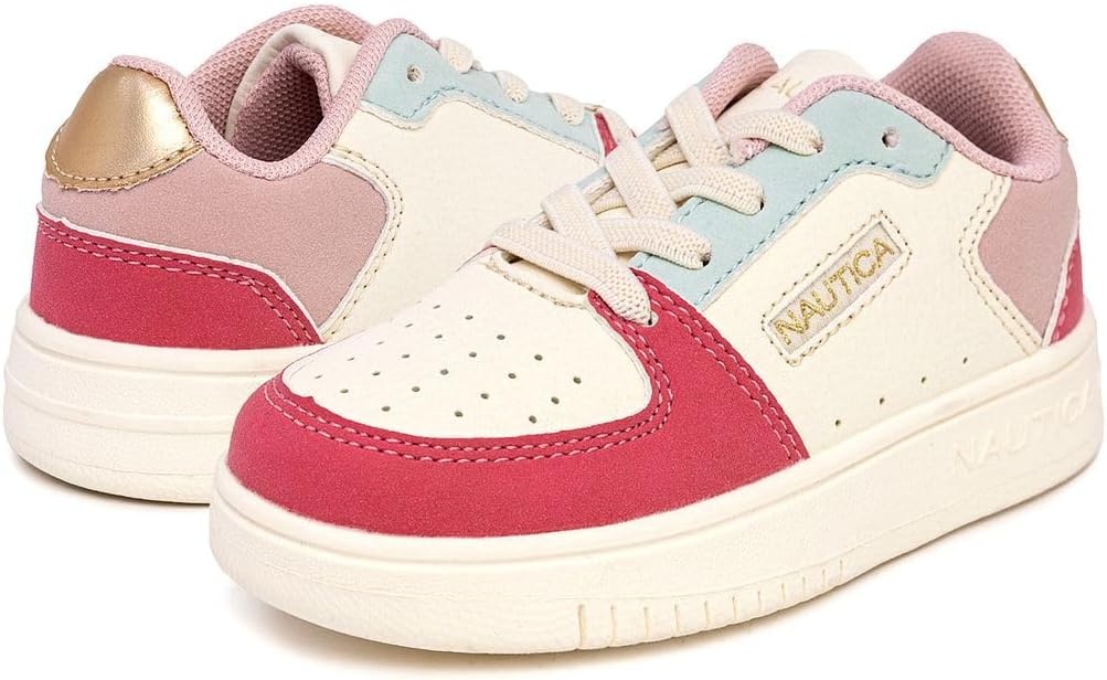 image:imageNautica Girls Sneakers Stylish LowTop Tennis Shoes with Cushioned Insole for Everyday Wear Toddler Little Kids and Big Kids LaceUpBungeeBone Coral Sky