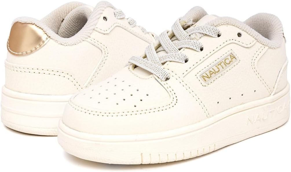 image:imageNautica Girls Sneakers Stylish LowTop Tennis Shoes with Cushioned Insole for Everyday Wear Toddler Little Kids and Big Kids LaceUpBungeeBone Pale Gold