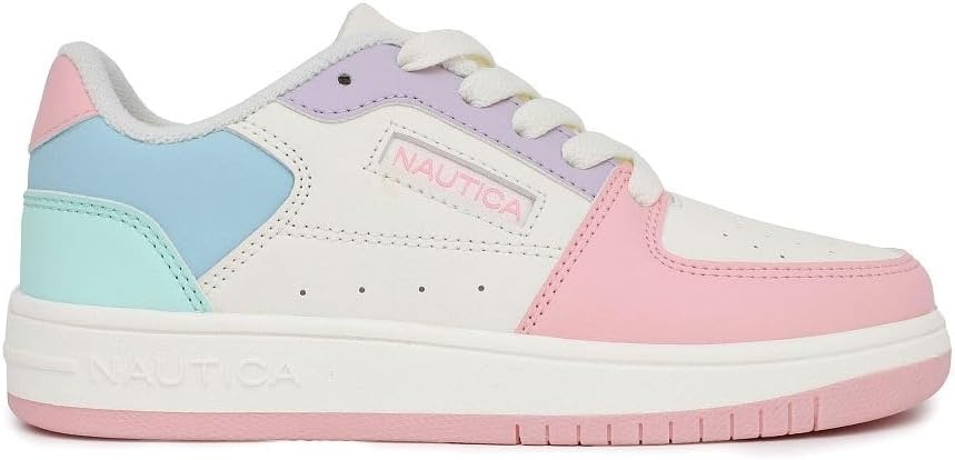 image:imageNautica Girls Sneakers Stylish LowTop Tennis Shoes with Cushioned Insole for Everyday Wear Toddler Little Kids and Big Kids LaceUpBungeeBone Pastel Multi