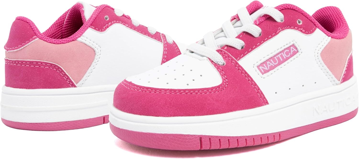 image:imageNautica Girls Sneakers Stylish LowTop Tennis Shoes with Cushioned Insole for Everyday Wear Toddler Little Kids and Big Kids LaceUpBungeeDark Pink White