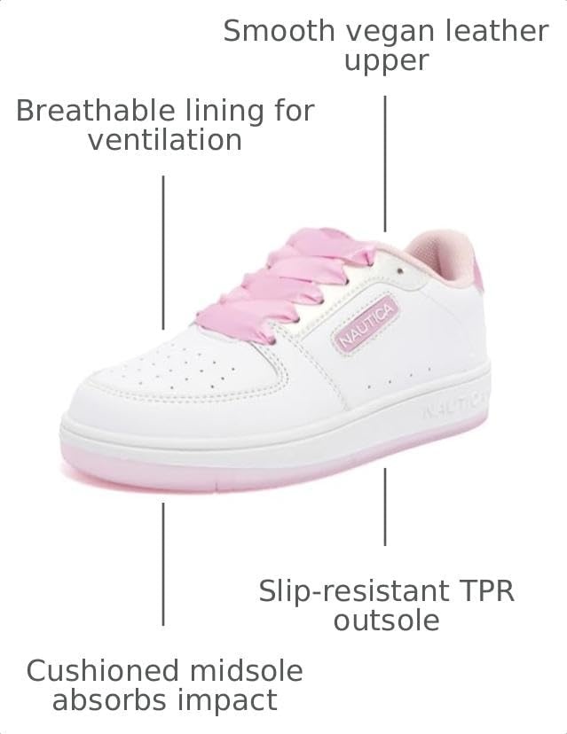 image:imageNautica Girls Sneakers Stylish LowTop Tennis Shoes with Cushioned Insole for Everyday Wear Toddler Little Kids and Big Kids LaceUpBungeePearl Pinksonsona