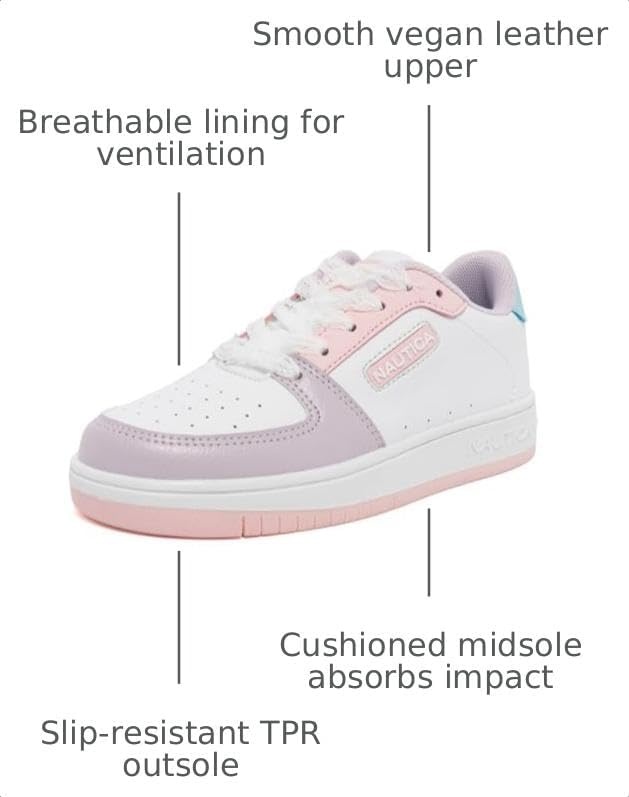 image:imageNautica Girls Sneakers Stylish LowTop Tennis Shoes with Cushioned Insole for Everyday Wear Toddler Little Kids and Big Kids LaceUpBungeePink Lilacsonsona