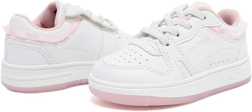 image:imageNautica Girls Sneakers Stylish LowTop Tennis Shoes with Cushioned Insole for Everyday Wear Toddler Little Kids and Big Kids LaceUpBungeePink White X Milra