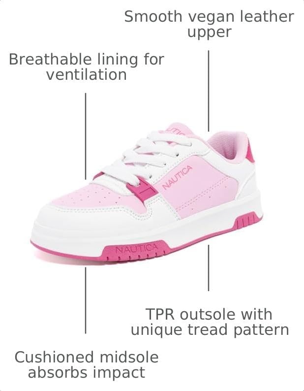 image:imageNautica Girls Sneakers Stylish LowTop Tennis Shoes with Cushioned Insole for Everyday Wear Toddler Little Kids and Big Kids LaceUpBungeePink Whitegavie