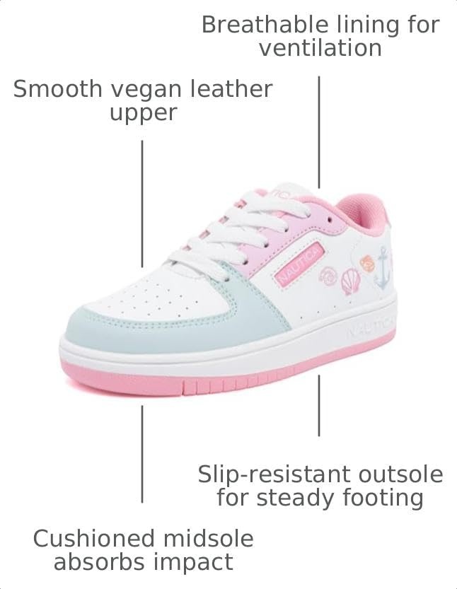 image:imageNautica Girls Sneakers Stylish LowTop Tennis Shoes with Cushioned Insole for Everyday Wear Toddler Little Kids and Big Kids LaceUpBungeeSoft Coastal