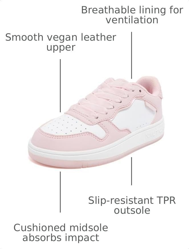 image:imageNautica Girls Sneakers Stylish LowTop Tennis Shoes with Cushioned Insole for Everyday Wear Toddler Little Kids and Big Kids LaceUpBungeeWhite Blushalmina