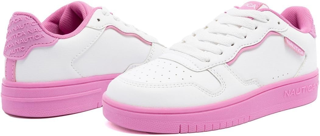 image:imageNautica Girls Sneakers Stylish LowTop Tennis Shoes with Cushioned Insole for Everyday Wear Toddler Little Kids and Big Kids LaceUpBungeeWhite Fuchsiaalmina