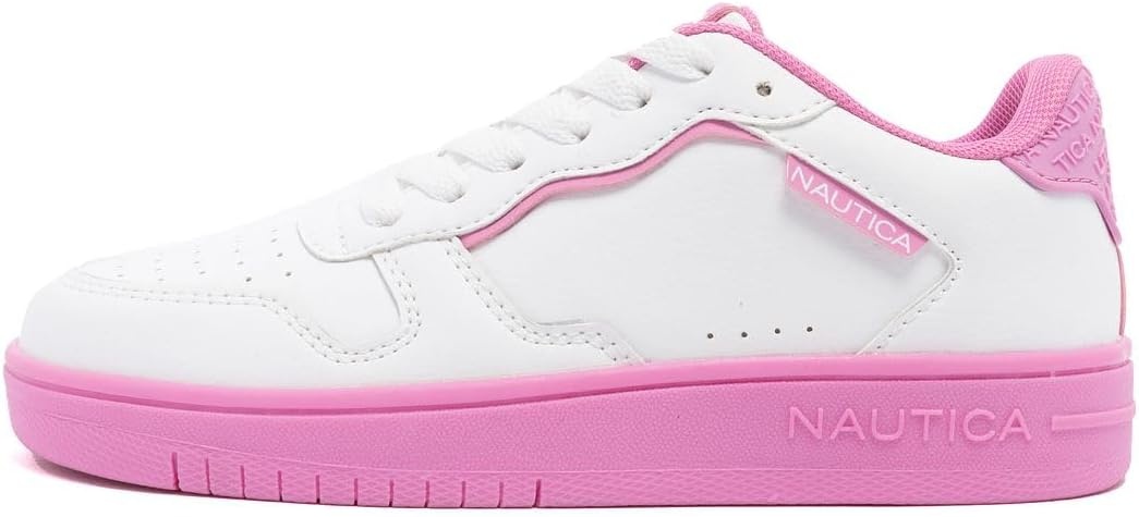 image:imageNautica Girls Sneakers Stylish LowTop Tennis Shoes with Cushioned Insole for Everyday Wear Toddler Little Kids and Big Kids LaceUpBungeeWhite Fuchsiaalmina