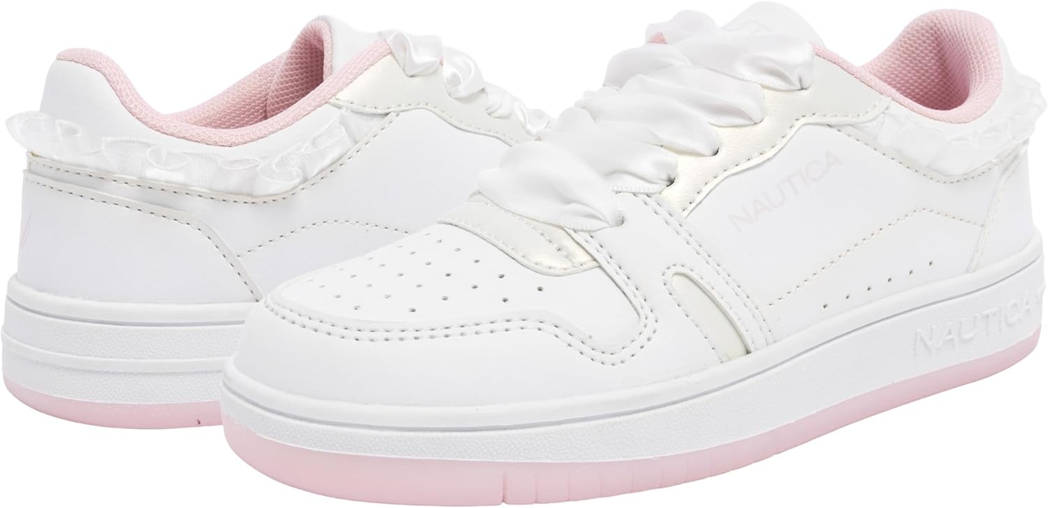 image:imageNautica Girls Sneakers Stylish LowTop Tennis Shoes with Cushioned Insole for Everyday Wear Toddler Little Kids and Big Kids LaceUpBungeeWhite Iridescent Milra