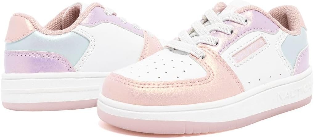image:imageNautica Girls Sneakers Stylish LowTop Tennis Shoes with Cushioned Insole for Everyday Wear Toddler Little Kids and Big Kids LaceUpBungeeWhite Multi Shimmer