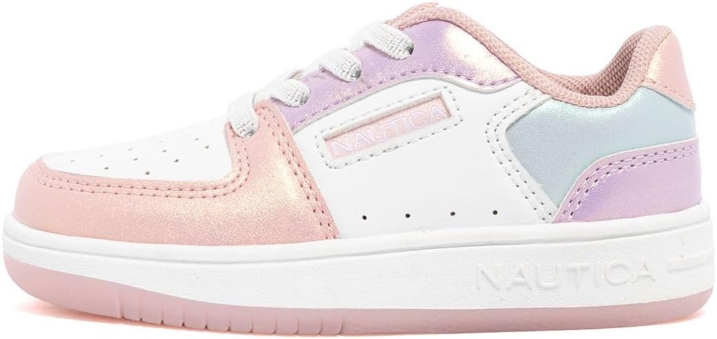 image:imageNautica Girls Sneakers Stylish LowTop Tennis Shoes with Cushioned Insole for Everyday Wear Toddler Little Kids and Big Kids LaceUpBungeeWhite Multi Shimmer