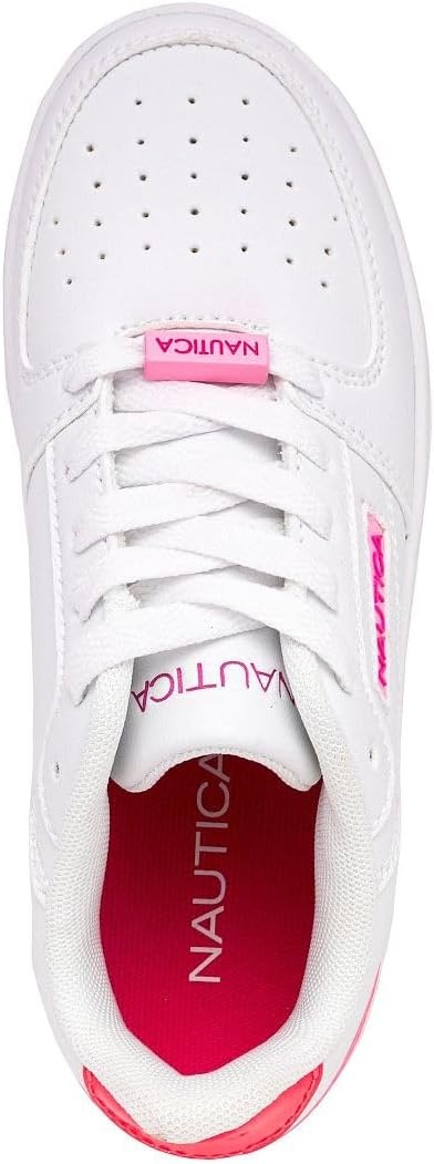 image:imageNautica Girls Sneakers Stylish LowTop Tennis Shoes with Cushioned Insole for Everyday Wear Toddler Little Kids and Big Kids LaceUpBungeeWhite Neon Pink