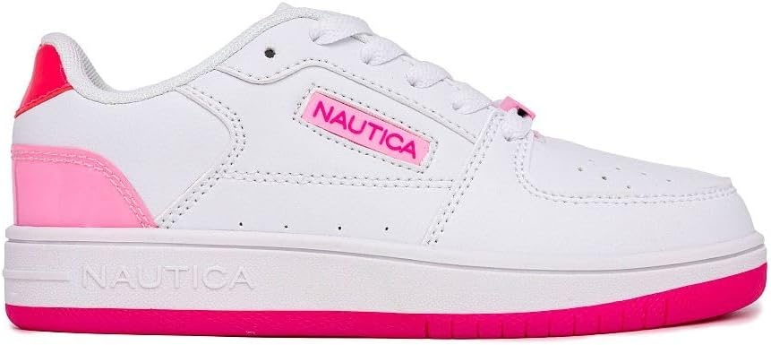image:imageNautica Girls Sneakers Stylish LowTop Tennis Shoes with Cushioned Insole for Everyday Wear Toddler Little Kids and Big Kids LaceUpBungeeWhite Neon Pink