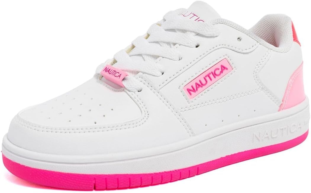 image:imageNautica Girls Sneakers Stylish LowTop Tennis Shoes with Cushioned Insole for Everyday Wear Toddler Little Kids and Big Kids LaceUpBungeeWhite Neon Pink