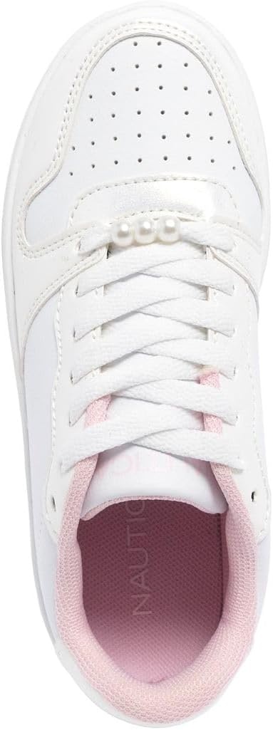 image:imageNautica Girls Sneakers Stylish LowTop Tennis Shoes with Cushioned Insole for Everyday Wear Toddler Little Kids and Big Kids LaceUpBungeeWhite Pearlmanetta