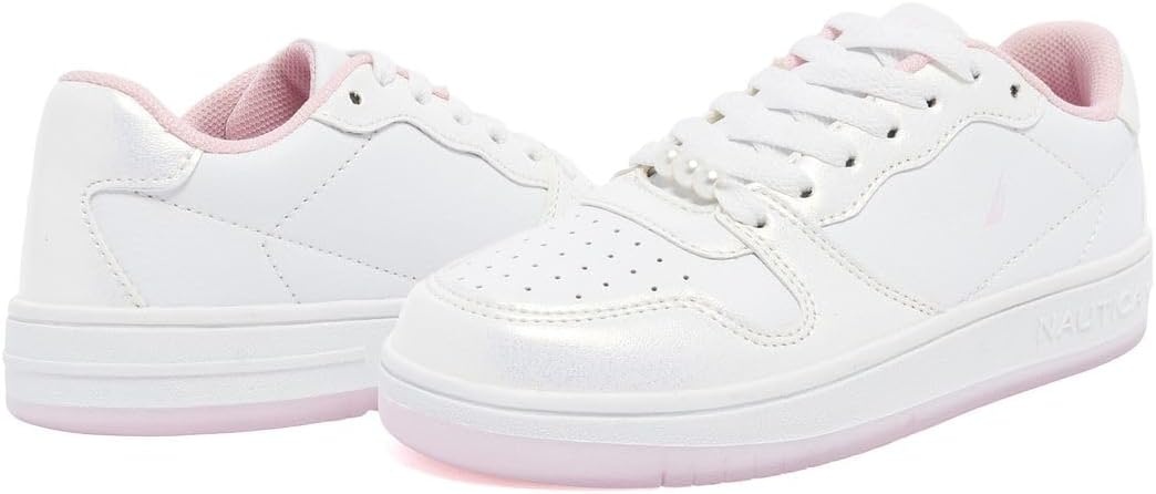 image:imageNautica Girls Sneakers Stylish LowTop Tennis Shoes with Cushioned Insole for Everyday Wear Toddler Little Kids and Big Kids LaceUpBungeeWhite Pearlmanetta