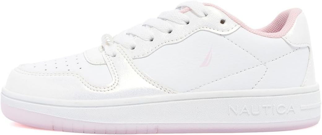 image:imageNautica Girls Sneakers Stylish LowTop Tennis Shoes with Cushioned Insole for Everyday Wear Toddler Little Kids and Big Kids LaceUpBungeeWhite Pearlmanetta