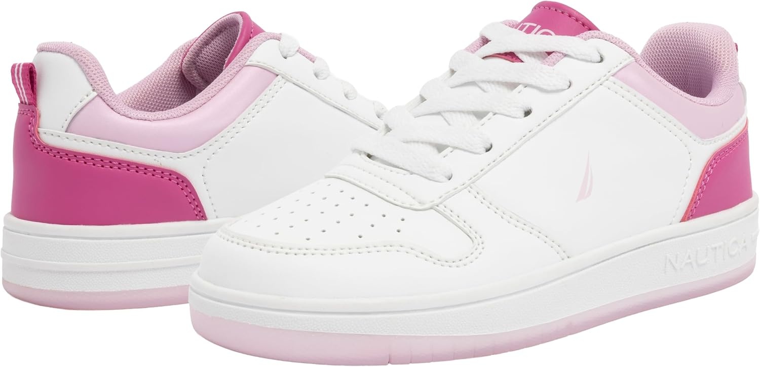 image:imageNautica Girls Sneakers Stylish LowTop Tennis Shoes with Cushioned Insole for Everyday Wear Toddler Little Kids and Big Kids LaceUpBungeeWhite Pink Blush
